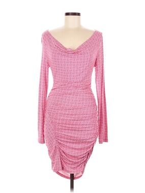 Tart Pink Long-Sleeve Ruched Cowl Neck Dress
